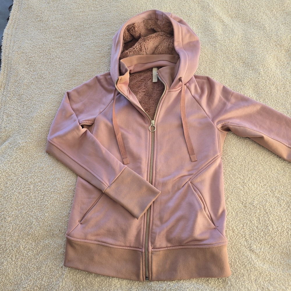 Athleta Triumph Luxe Shine Hoodie Dogwood Mauve Size S Full-zip Sherpa Lined